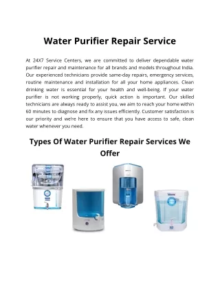 Water Purifier Repair Service