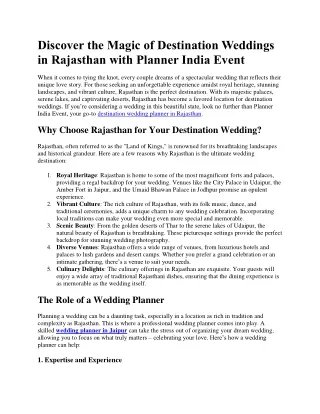 Destination Weddings in Rajasthan with Planner India Event