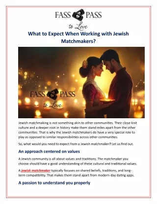 What to Expect When Working with Jewish Matchmakers?