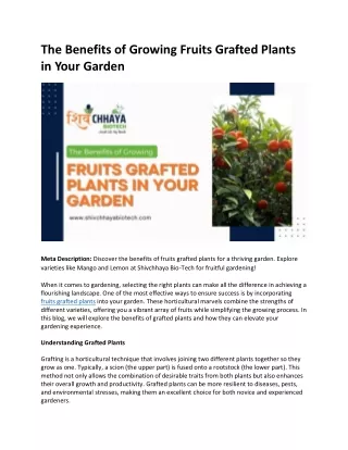 The Benefits of Growing Fruits Grafted Plants in Your Garden