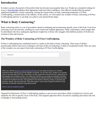 The Wonders of Body Contouring at El Paso CoolSculpting