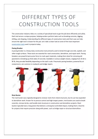 Different Types of Construction Tools