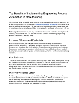 Top Benefits of Implementing Engineering Process Automation in Manufacturing