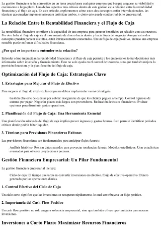 La Relación Entre la Rentabilidad Financiera y el Flujo de Caja