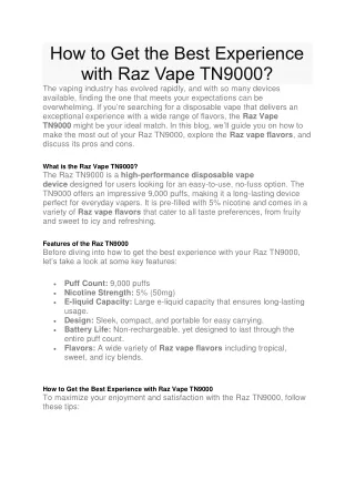 How to Get the Best Experience with Raz Vape TN9000?