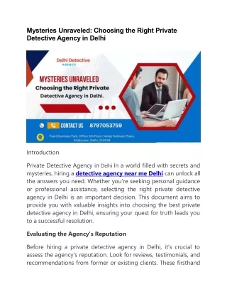 Choosing the Right Private Detective Agency in Delhi