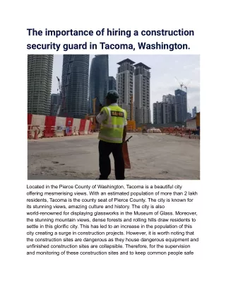 The importance of hiring a construction security guard in Tacoma, Washington