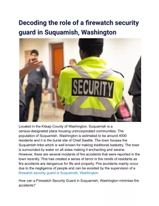 Decoding the role of a firewatch security guard in Suquamish, Washington