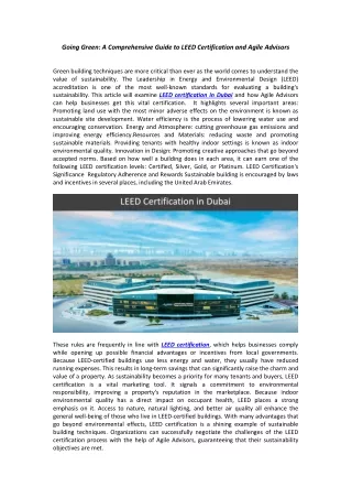 Going Green: A Comprehensive Guide to LEED Certification and Agile Advisors