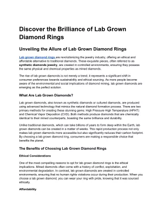Discover the Brilliance of Lab Grown Diamond Rings