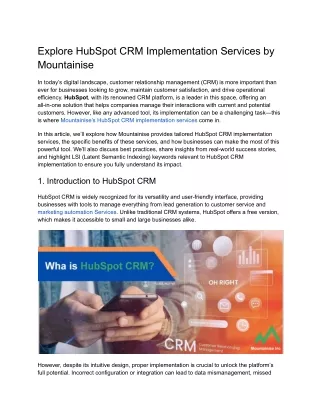 Explore HubSpot CRM Implementation Services by Mountainise