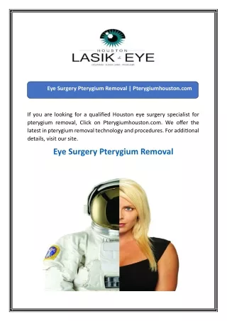 Eye Surgery Pterygium Removal  Pterygiumhouston