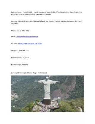 FROM BRAZIL -  SAUDI Kingdom of Saudi Arabia Official Visa Online - Saudi Visa O