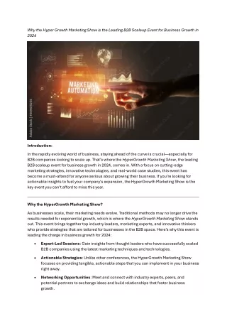 Hypergrowth Marketing Show is the Ultimate B2B Scaleup Event for 2024 Unlock Growth