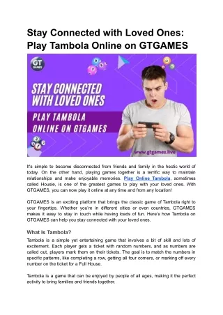 Stay Connected with Loved Ones_ Play Tambola Online on GTGAMES