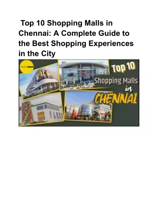 Top 10 Shopping Malls in Chennai: A Complete Guide to the Best Shopping Experien