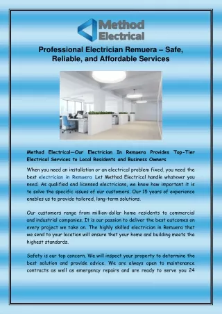 Professional Electrician Remuera – Safe, Reliable, and Affordable Services