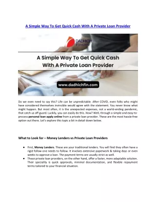 A simple way to get quick cash with a private loan provider