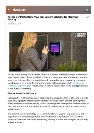 Access Control Systems Vaughan: Custom Solutions for Maximum Security