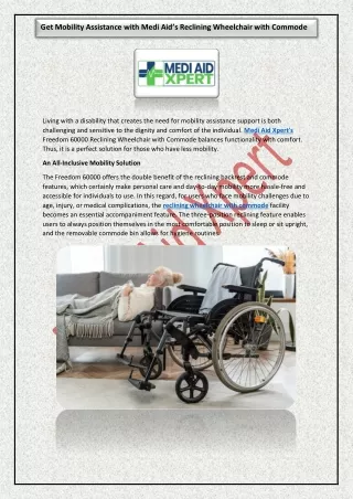 Get Mobility Assistance with Medi Aid’s Reclining Wheelchair with Commode