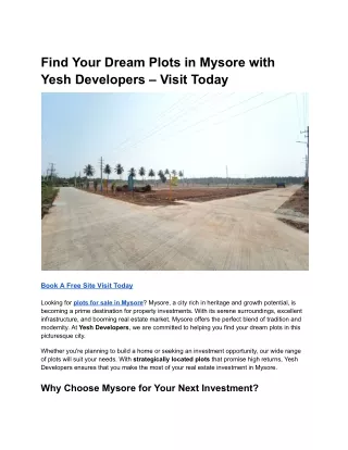 Find Your Dream Plots in Mysore with Yesh Developers – Visit Today