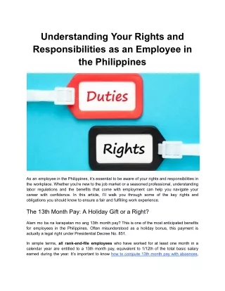 Understanding Your Rights and Responsibilities as an Employee in the Philippines