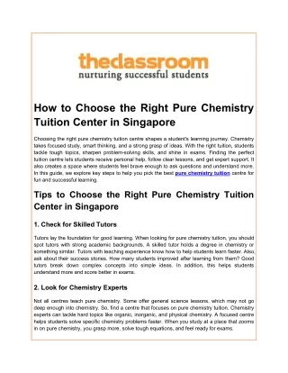 How to Choose the Right Pure Chemistry Tuition Center in Singapore