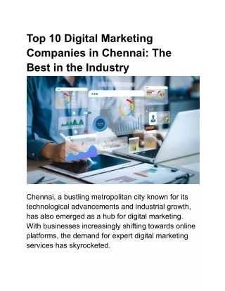 Top 10 Digital Marketing Companies in Chennai: The Best in the Industry