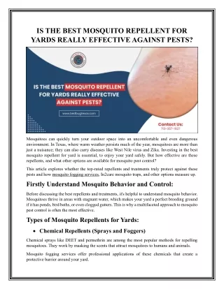 IS THE BEST MOSQUITO REPELLENT FOR YARDS REALLY EFFECTIVE AGAINST PESTS