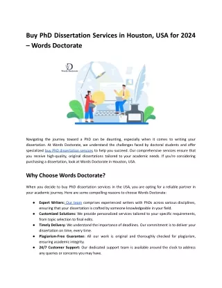 Buy PhD Dissertation Services in Houston, USA for 2024 – Words Doctorate (1)