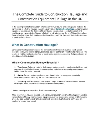 The Complete Guide to Construction Haulage and Construction Equipment Haulage in the UK