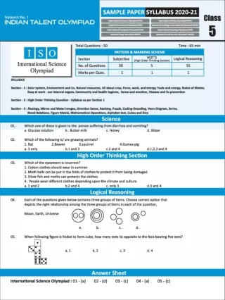 International Science Olympiad (ISO) Class 5 Sample Paper