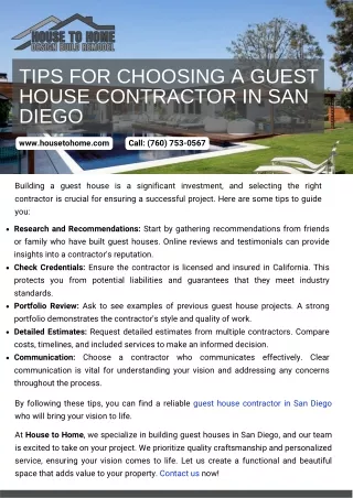 Tips for Choosing a Guest House Contractor in San Diego