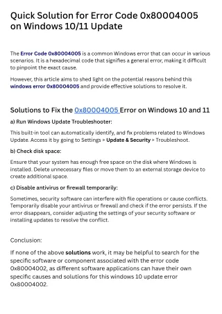Quick Solution for Error Code 0x80004005 on Windows 10/11 Update