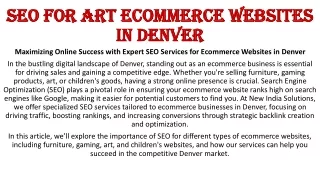 (01) SEO for art ecommerce websites in Denver