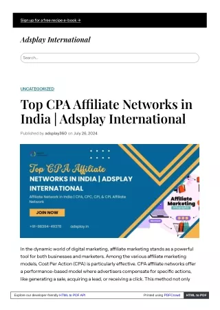 Top CPA Affiliate Networks in India  Adsplay International