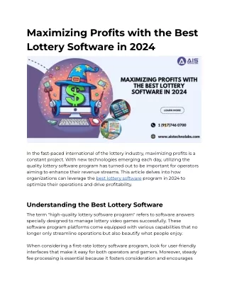 Maximizing Profits with the Best Lottery Software in 2024