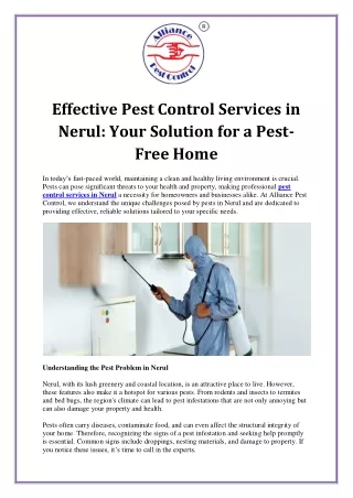 Expert Pest Control Services in Nerul for Homes and Businesses