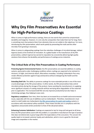 Why Dry Film Preservatives Are Essential for High Performance Coatings