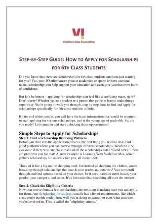 Step-by-Step Guide How to Apply for Scholarships for 6th Class Students