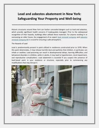 Lead and asbestos abatement in New York Safeguarding Your Property and Well-being