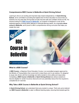 Comprehensive BDE Course in Belleville at Quint Driving School