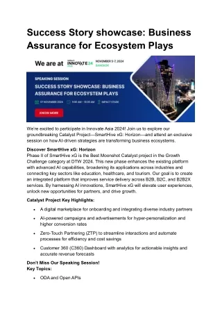 Success Story showcase Business Assurance for Ecosystem Plays