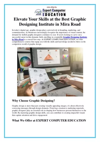 Elevate Your Skills with the Best Graphic Designing Institute in Mira Road