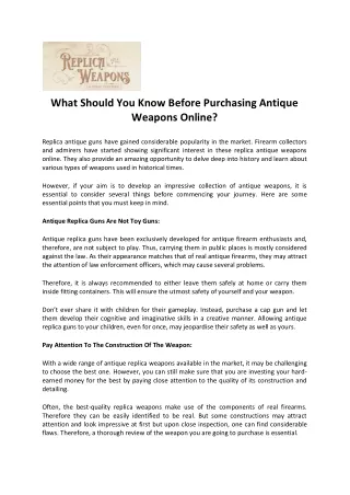 What Should You Know Before Purchasing Antique Weapons Online