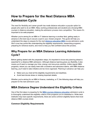 How to Prepare for the Next Distance MBA Admission Cycle