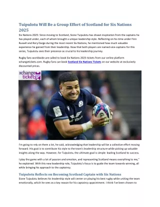 Tuipulotu Will Be a Group Effort of Scotland for Six Nations 2025