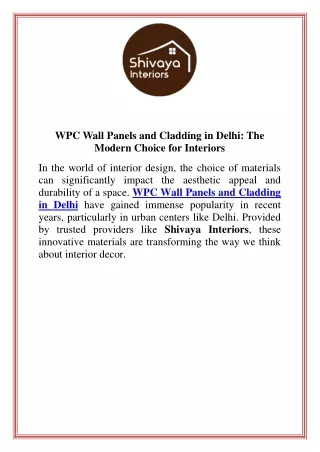 WPC Wall Panels and Cladding in Delhi The Modern Choice for Interiors