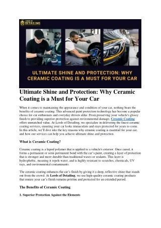 Ultimate Shine and Protection: Why Ceramic Coating is a Must for Your Car