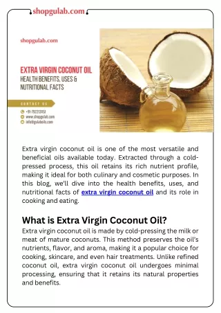 Extra Virgin Coconut Oil Health Benefits, Uses & Nutritional Facts